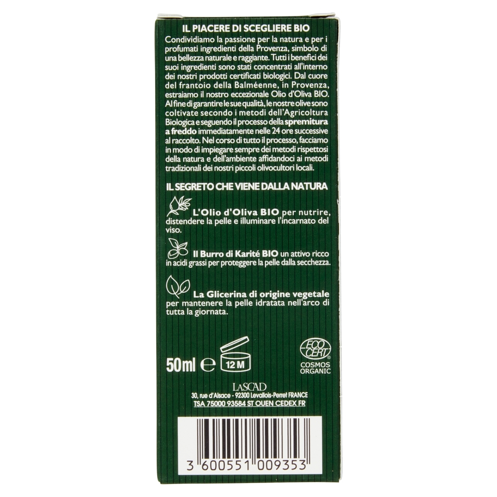 Tesori di Provenza Crema Viso Idratante Giorno, con Olio d'Oliva Bio, Ricco in Polifenoli, 50 ml